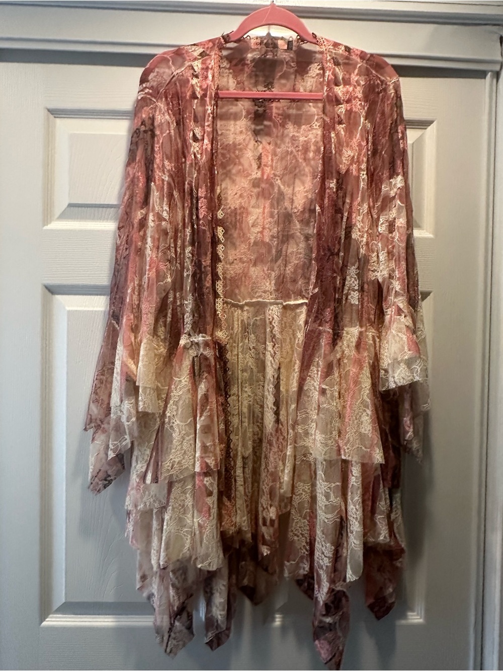 Lace-Trim Layered Kimono in Dusty Rose and Ivory
